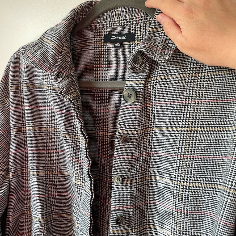 Madewell black/multi plaid “Flannel Bromley” button up shirt, size medium